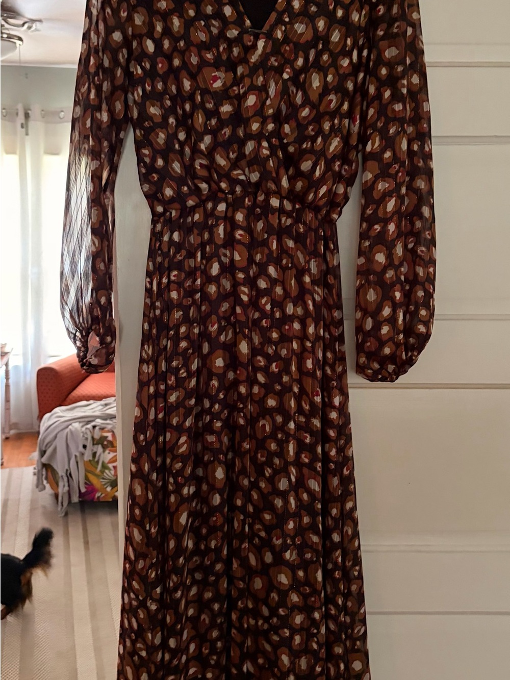 Adrienne Brown Printed Long Sleeve Midi Dress